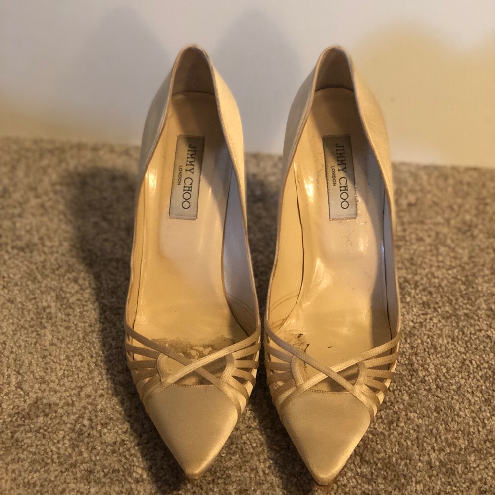 Champagne satin Jimmy Choo pointed-toe pumps